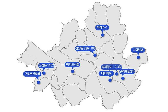 신속통합기획 신규 대상지 9곳 위치도 [서울시 제공]