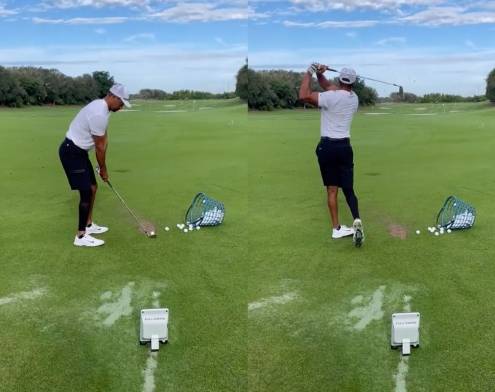 사진출처=타이거 우즈의 공식 소셜미디어에 공개된 골프 스윙 영상을 캡처