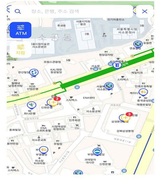ATM과 은행 지점을 찾을 수 있는 '금융대동여지도' 서비스 메인 화면/한국은행