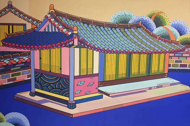 황예은 작가는 평소 한옥이라면 전국 어디든 찾아다닐만큼 한옥을 좋아해 망설임없이 이를 작품 소재로 삼았다. 황예은 2020작 '소망'(162.2x65.3cm/ 장지에 분채). /갤러리루벤 제공