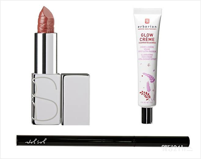 사진 : (좌)나스 언랩트 어데이셔스 립스틱 어거스틴 (우)에르보리앙 글로우 크림 (아래)제스젭 필 마이 브로우