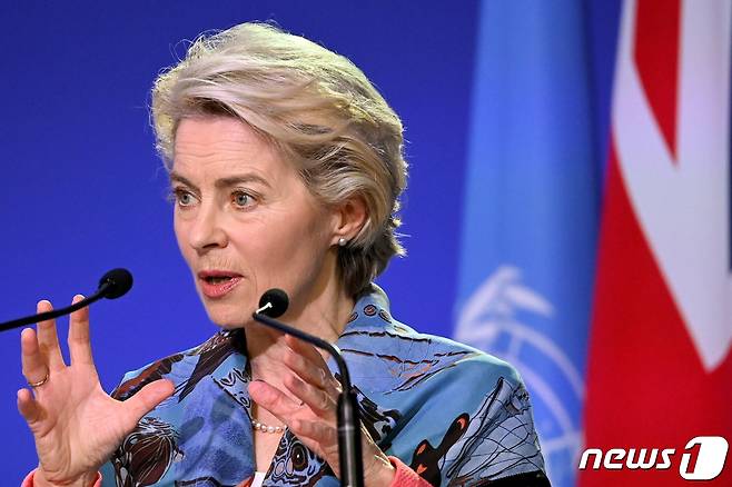 우르줄라 폰데어라이엔 EU 집행위원장이 2일(현지시간) 영국 글래스고에서 열린 제26차 유엔 기후변화협약 당사국 총회(COP26)의 '청정기술 혁신과 발전 가속화' 세션서 연설을 하고 있다. © 로이터=뉴스1 © News1 우동명 기자
