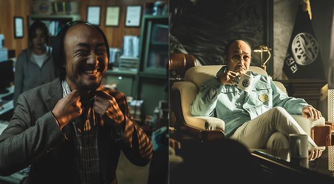드라마 '지옥'에서 이단연구자였던 미래종교 김 소장(왼쪽)은 이단과 유착해 새진리회의 2대 교주가 되어 악행을 저지른다. /넷플릭스제공