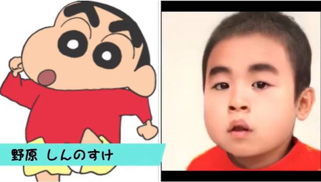 애니메이션 짱구와 실사로 구현된 짱구 모습 [유튜브 오스시(おすし) 채널]