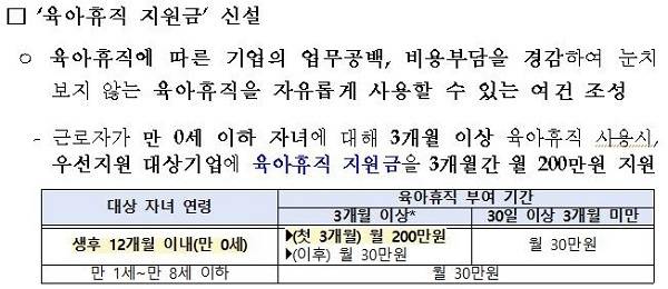 신설된 '육아휴직 지원금' 관련 내용 / 사진 = 고용노동부 제공