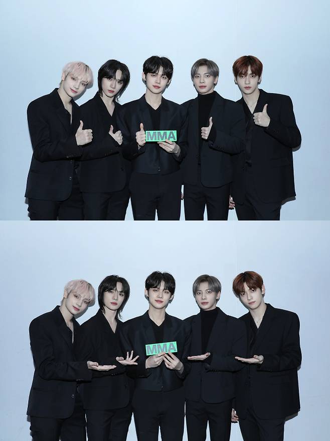 투모로우바이투게더 ‘MMA2021’ 올해의 뮤직비디오 수상 인증샷. 빅히트 뮤직