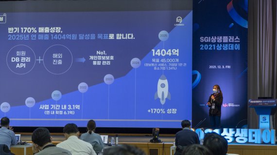 지난 3일 서울 종로5가 서울보증보험 본사에서 개최된 'SGI상생플러스' 상생데이에 참여한 스타트업 기업이 투자자들 앞에서 발표를 하고 있다. 서울보증보험 제공