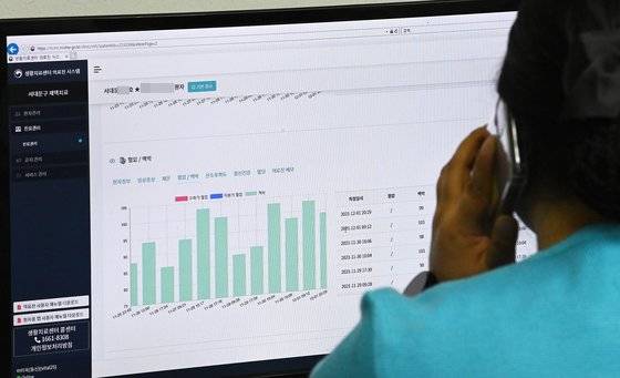 코로나19 신규 확진이 급증하고 있는 2일 재택치료 관리 의료기관인 서울 서대문구 동신병원에서 관계자들이 재택치료 시스템을 통해 환자의 상태를 확인하고 있다. 뉴시스