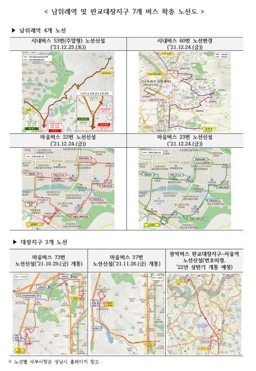 성남시 &nbsp;남위례역·판교대장지구 버스 확충 노선도