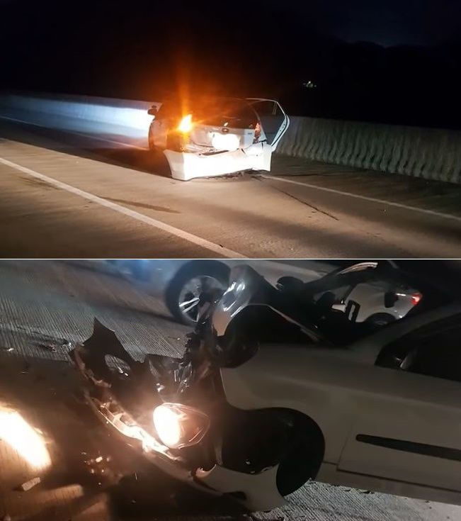 고속도로에서 후진한 문제의 차량(위)과 A씨의 차량. /한문철TV 유튜브