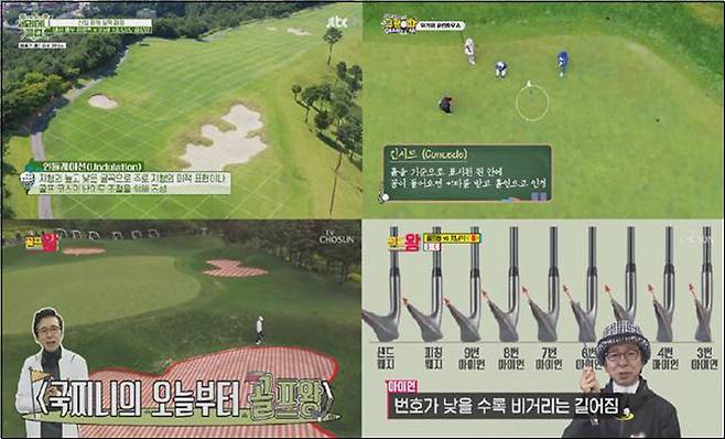 ▲ 골프 용어를 설명해주는 골프예능(왼쪽 위부터 시계방향으로 '세리머니클럽', '그랜파', '골프왕')