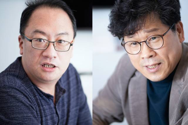 ▲ 오민규 노동문제연구소 해방 연구실장(왼쪽)과 한상균 권리찾기유니온 위원장(오른쪽)  ⓒ프레시안(최형락)