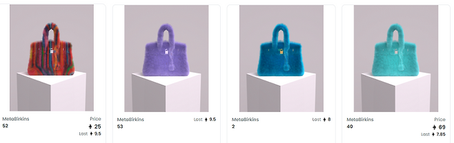 에르메스 버킨백을 주제로 한 NFT 작품 메타버킨스. 최근 저작권 침해 논란이 일었다. <사진 출처=오픈시 홈페이지>