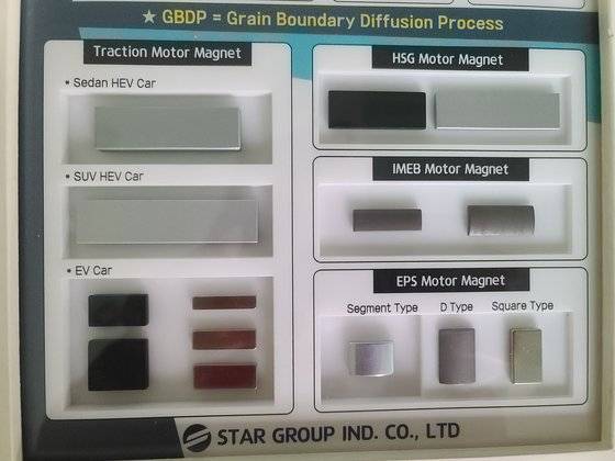 성림첨단산업이 제조한 희토류 영구자석. 하이브리드·전기차의 전동모터엔 약 1.5㎏의 영구자석이 들어간다. 대구=김영주 기자