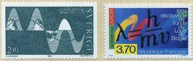 드브로이의 물질파 공식을 담고 있는 기념 우표. 위키미디어 제공