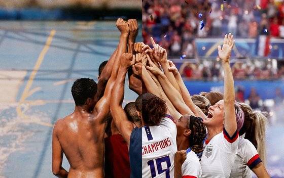 스포츠 스타들의 경기 장면과 일상 속에서 스포츠를 즐기는 사람들의 모습이 화면 분할로 이어지는 나이키 의 영상 광고. [사진 나이키]