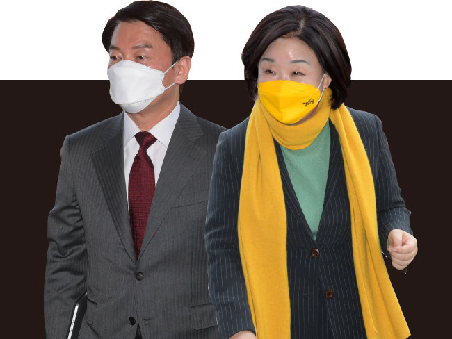 2021년 12월 6일 안철수 국민의당 대선후보(왼쪽)와 심상정 정의당 대선 후보가 서울 여의도 켄싱턴호텔에서 회동하기 위해 걸어오고 있다. [동아DB]