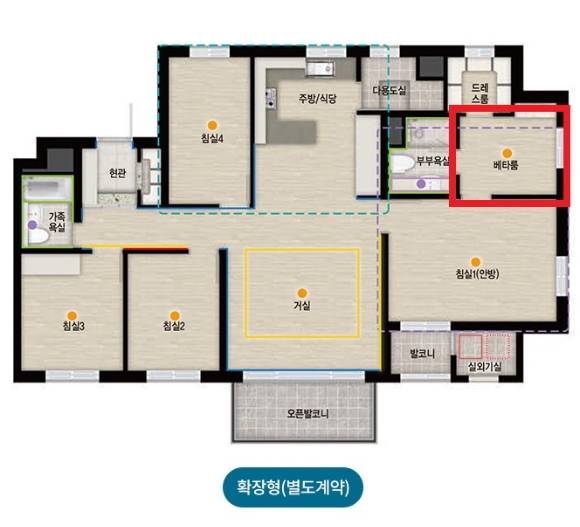 베타룸이 포함된 오포자이 디 오브 전용 92㎡A타입 평면도. [사진=GS건설]