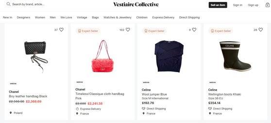 유럽 최대 중고거래 플랫폼 베스티에르 콜렉티브는 명품 재화를 중심으로 판매한다. [베스티에르 콜렉티브 캡처]