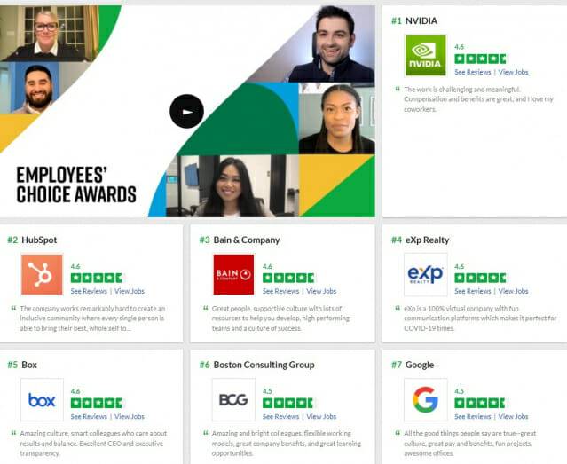 글래스도어 2022년 100대 가장 일하기 좋은기업(이미지=글래스도어)