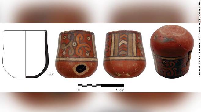 1000년 전 페루 와리 문명 당시 환각성분이 있는 나무의 씨앗을 섞은 술을 담아 마시는데 이용된 나무 컵
