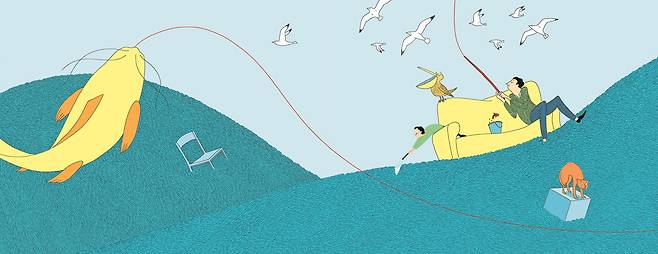 다락방에 올라간 남자는 만지는 물건마다 어릴적 자기 모습을 기억해내고, 마음은 그 시절 소년과 함께 뛰논다. 큰 물고기를 잡을 뻔 했던 낚싯대를 집어들면, 컴컴한 다락방은 갈매기 날고 파도 넘실대는 바다로 변한다. /킨더랜드