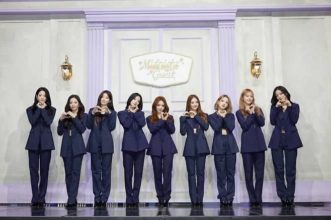 Fromis_9’s 4th EP “Midnight Guest” media showcase takes place in Seoul on Monday. (Pledis Entertainment)