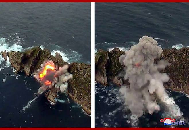 2019년 8월 16일 북한이 발사한 KN-24가 함경남도 길주군 무수단리 앞바다의 ‘알섬’을 명중하는 장면