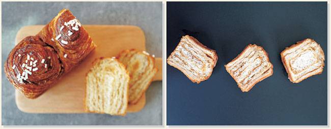 실타래 형태에서 영감을 얻어, 데니시 반죽에 한국적 콩고물과 조청을 결합한 ‘식부관’의 원앤온리브레드.