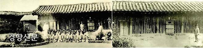 1914년 공주옥사 모습. 옥사 1칸의 면적은 약 10평 규모로 보인다. 사진에 찍힌 재소자는 35명 정도이다. 옥사는 기와집으로 조성됐다. 아마도 탈출방지용이었을 것이다. 초가지붕은 쉽게 천장을 뚫고 나갈 수 있다.