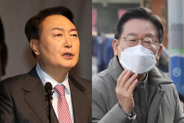 윤석열(왼쪽 사진) 국민의힘 대선 후보와 이재명 더불어민주당 대선후보. 뉴스1