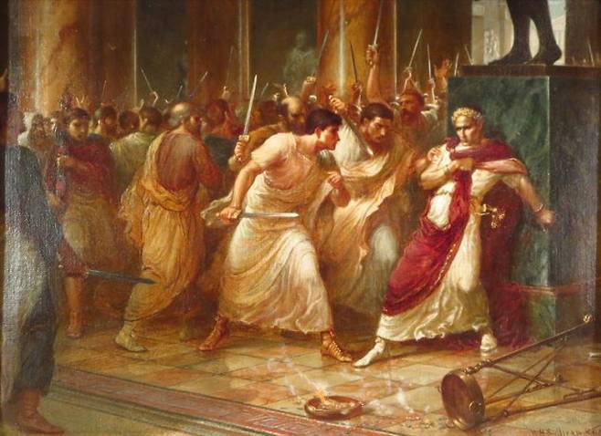 “브루트스, 너마저?(Et tu, Brute?)” 로마의 정치가 율리우스 카이사르는 자신을 암살하려는 무리 사이에서 친구 마르쿠스 브루투스를 발견하고 이렇게 탄식했다. 이 행위의 정당성에 대한 평가와는 별개로 믿었던 친구에게 칼을 들이밀었다는 사실만으로 브루투스는 배신의 아이콘으로 2000년이 지난 지금까지도 사람들의 경멸을 받고 있다. 윌리엄 설리번의 1888년 작품 ‘브루스트 너마저’. 위키피디아 제공