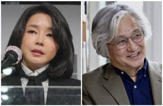 윤석열 국민의힘 대선 후보 부인 김건희씨(왼쪽)와 김민웅 목사. <연합뉴스>