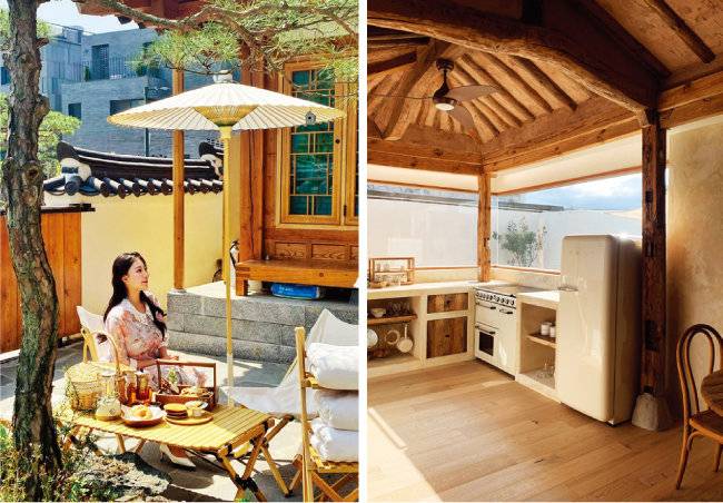 ‘응정헌’은 숙박객에게 조식과 피크닉 박스를 제공한다(왼쪽). ‘아모’의 요리하고 싶어지는, 탁 트인 감성 주방. [사진 제공 · 응정헌, 사진 제공 · 아모]