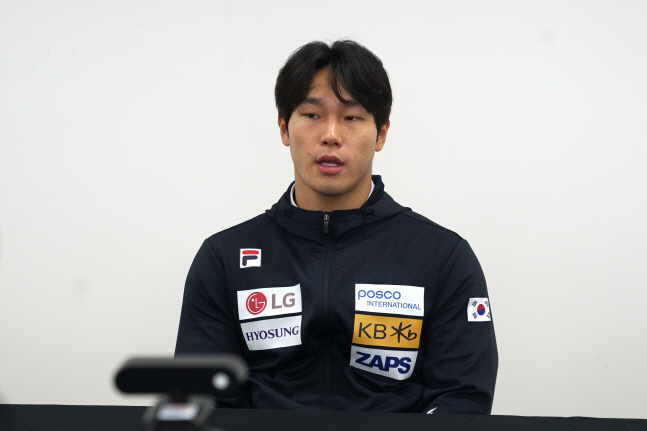 스켈레톤 남자 국가대표 윤성빈이 지난해 9월 화상으로 진행된 썰매 남녀국가대표 미디어데이에서 2022 베이징동계올림픽에 대한 각오를 밝히고 있다. 제공 | 올댓스포츠