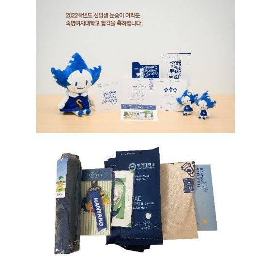 2022학년도 신입생을 위해 숙명여대와 한양대가 준비한 기념품. 각 학교의 마스코트를 활용한 열쇠고리 등이 눈에 띈다. [사진 숙명여대, 한양대]