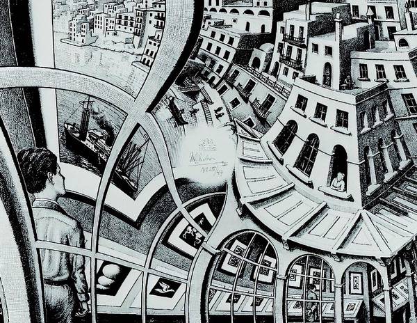 호프스태터는 괴델 ‘불완전성 정리’에서 인공지능 개념을 영감받았고, 이 영감은 여러 에셔 판화 작품 중 ‘화랑’(1956년)에서 가장 번뜩였다고 설명했다.