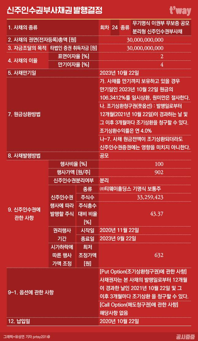 티웨이홀딩스 신주인수권부사채권 발행결정/그래픽=유상연 기자 prtsy201@