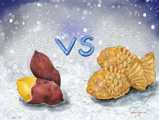 겨울의 맛 붕어빵 vs 군고구마. 갤럭시탭S6. [그림 홍미옥]
