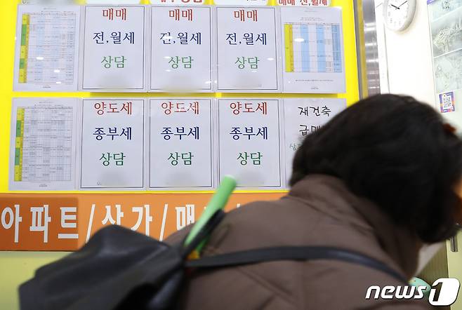 서울 시내 한 아파트 단지 내 부동산에 붙어 있는 종부세 상담 안내문. / 뉴스1 DB © News1 김진환 기자