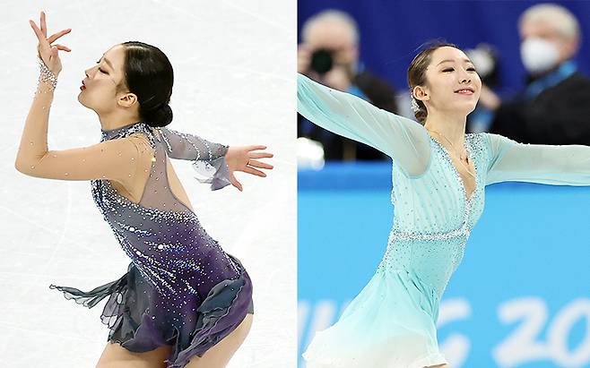 15일 오후 중국 베이징 캐피털 실내경기장에서 생애 첫 올림픽 연기를 펼치는 피겨스케이트 국가대표 유영·김예림 [사진출처 : 연합뉴스]