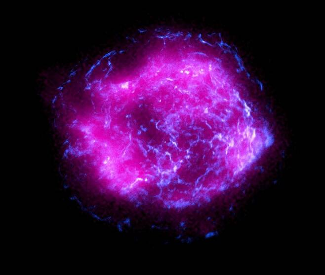 NASA의 블랙홀 탐사용 IXPE 우주망원경이 촬영한 카시오페이아A 초신성. NASA