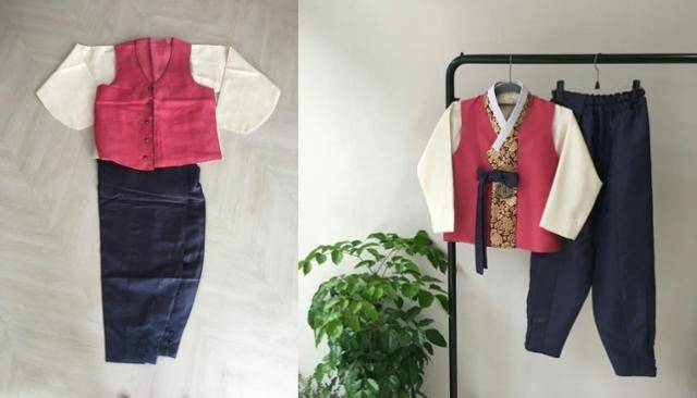 아빠(왼쪽)의 한복이 아들의 한복으로 탈바꿈했다. 로즈리나 제공