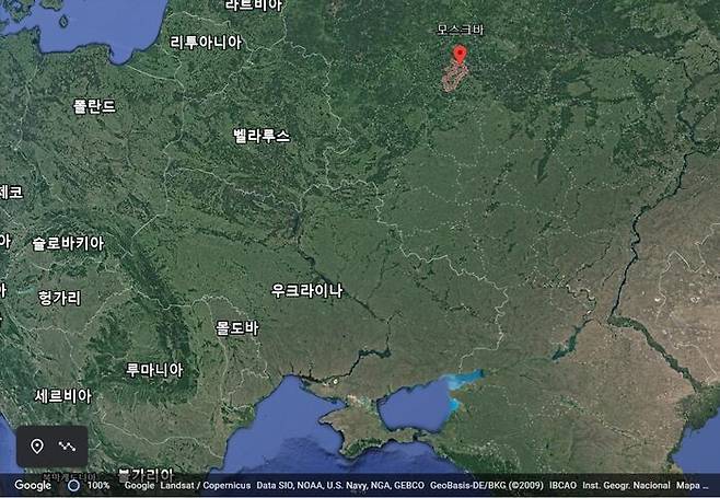 [사진] 우크라이나에서 모스크바에 이르는 평원. 구글어스 캡처.