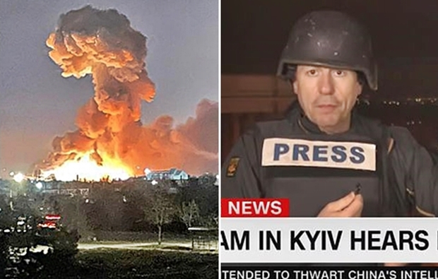 24일(현지시간) 미국 CNN 방송은 우크라이나 수도 키예프와 동부 국경도시 하리코프에서 연쇄 폭발음이 들렸다고 보도했다. 왼쪽은 우크라이나 대통령실이 공개한 사진. 우크라이나 대통령 집무실은 24일 오전 수도 키예프에서 폭발이 발생했다고 밝혔다.