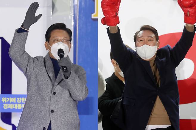 (왼쪽부터) 이재명 더불어민주당 대선 후보, 윤석열 국민의힘 대선 후보 / 사진=국회사진기자단, 연합뉴스