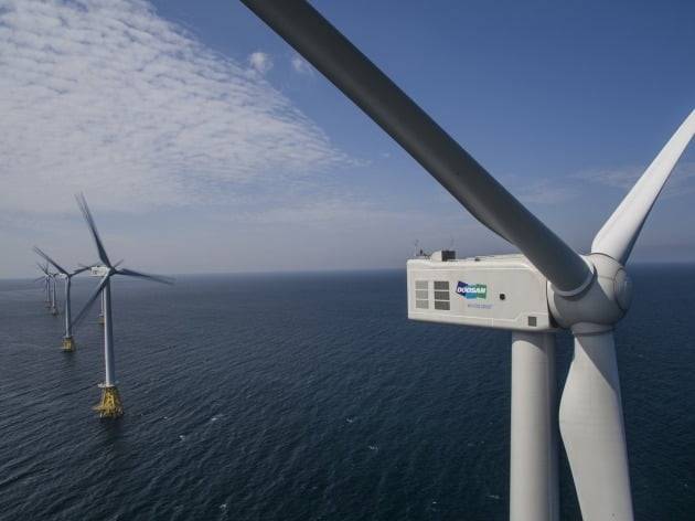 30MW 규모의 제주 탐라 해상풍력 발전단지. 사진=두산중공업 제공