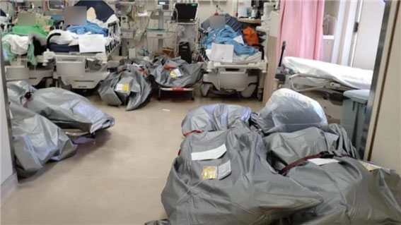 코로나 환자와 시신이 같은 병실에 있는 모습. 페이스북 캡처