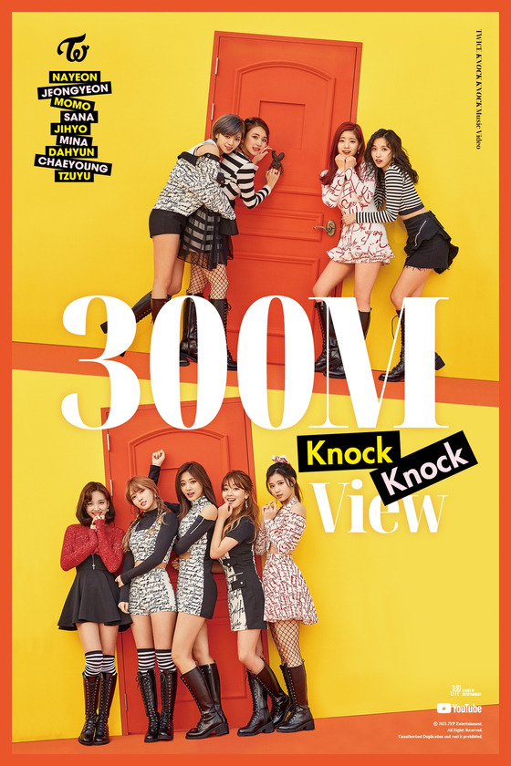 The music video for girl group Twice’s 2017 hit “Knock Knock” surpassed over 300 million views on YouTube. [JYP ENTERTAINMENT]