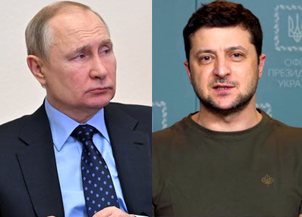 블라디미르 푸틴(왼쪽) 러시아 대통령. 볼로디미르 젤렌스키(오른쪽) 우크라이나 대통령. AP·AFP 연합뉴스